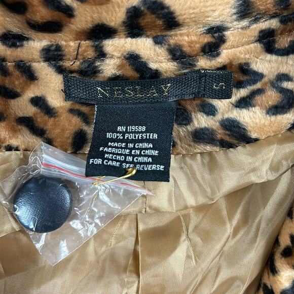 Neslay leopard  and faux leather belted peacoat, size small - Picture 7 of 9